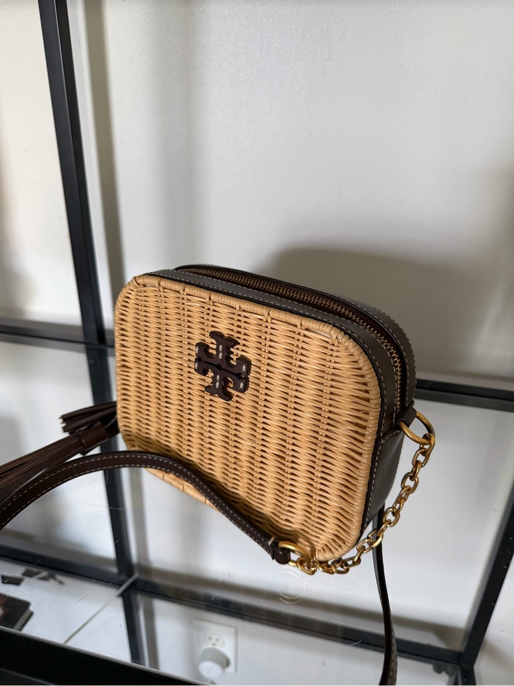 Tory Burch McGraw Woven Dark Brown Crossbody Bag - Picture 3 of 11
